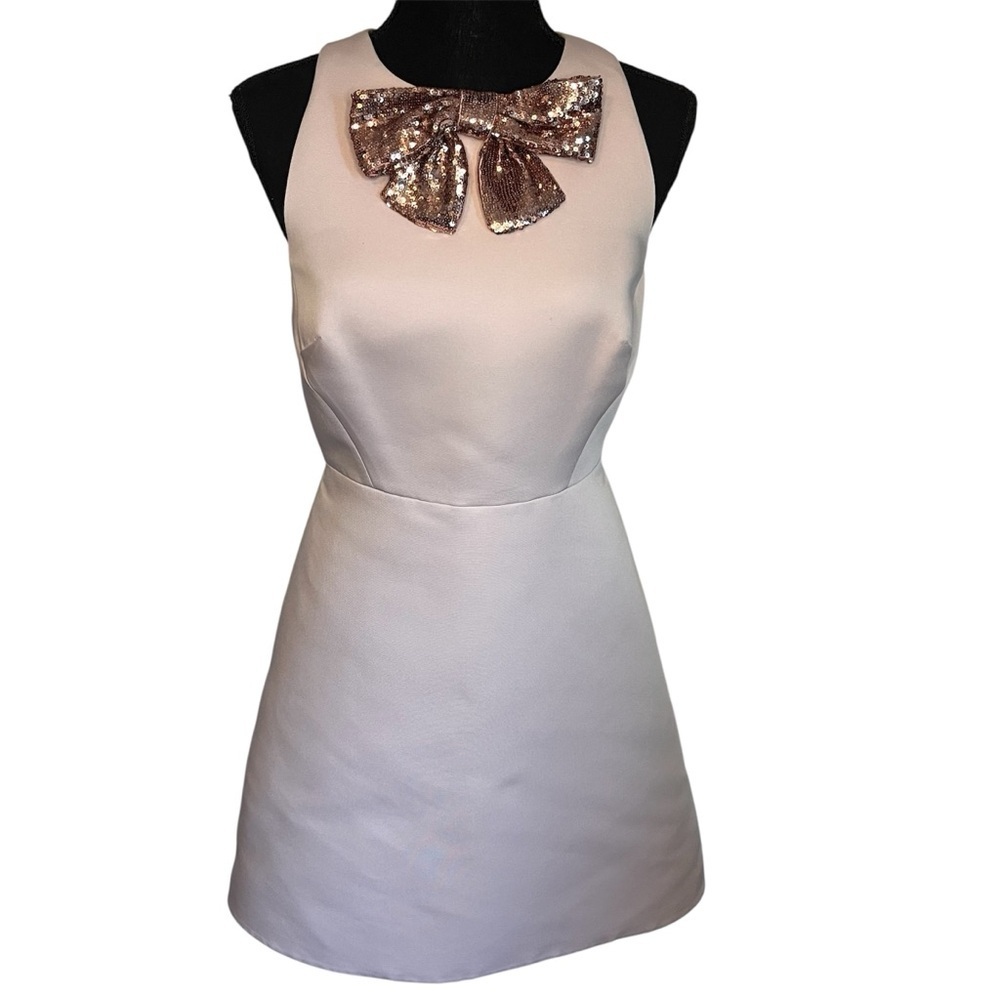 Kate Spade New York Bateau Neckline A Line Mini Dress Sz 2 Rose Gold Bow Blush - Picture 2 of 9